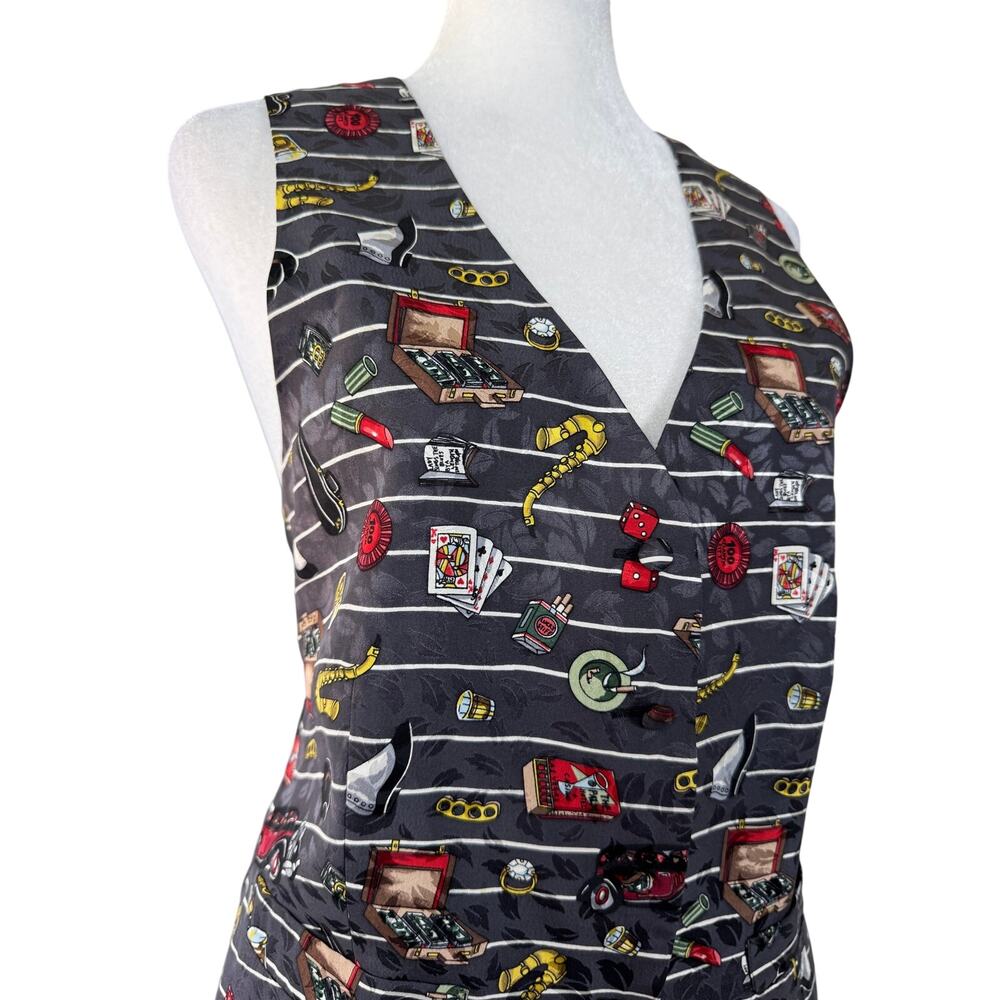 Vintage ‘92 Nicole Miller Limited Edition 100% Silk Casino Motif V-Neck Vest
